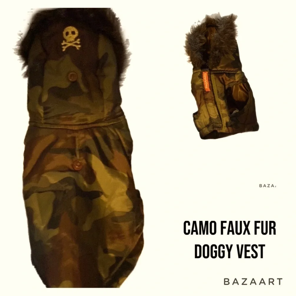 Simply Dog Vest, Camo, Faux Fur, Hoodie, Convertible, Snap back hood​​,Warmth